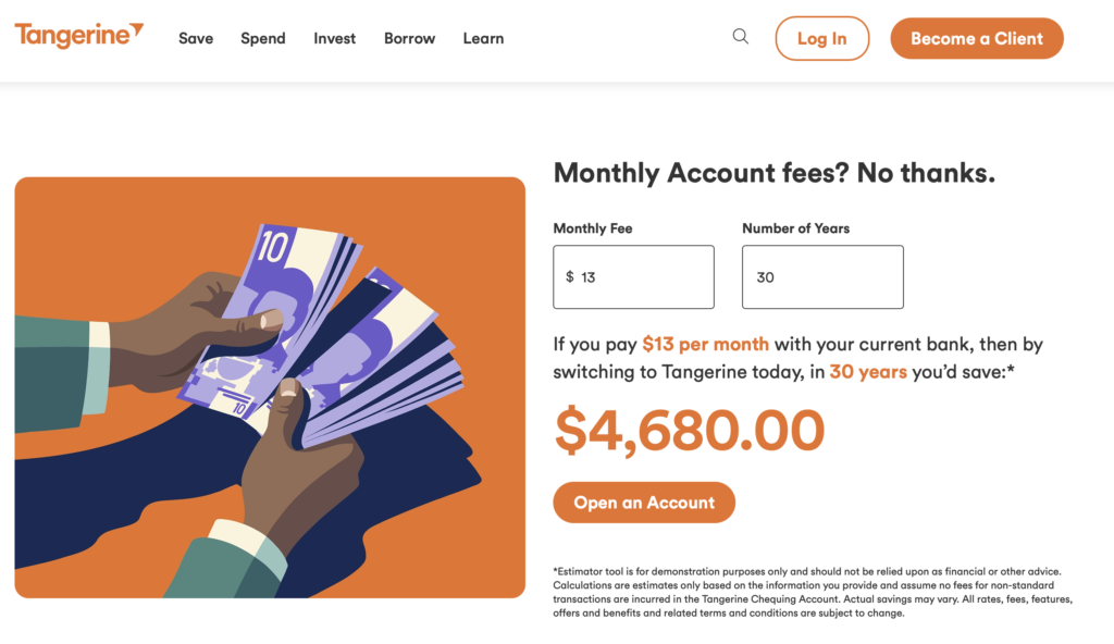 TangerineのWebpageのスクリーンショット。